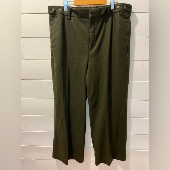 💚 Banana Republic wide-leg wool pants – dark olive green, size 18 - Picture 1 of 10